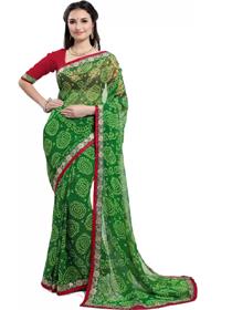 Printed chundri-bandhej chiffon saree (green),fancy,designer,party wear (f)
