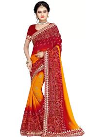 Saree for women printed chundri-bandhej georgette  (multicolor),fancy,designer,partywear(f)