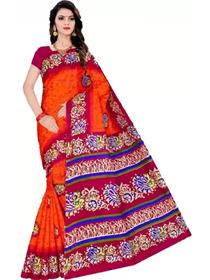 Printed hand batik pure cotton saree(orange),fancy,simple designer,party wear(f)