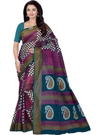 Printed daily wear pure cotton saree(purple),fancy,simple designer,party wear(f)