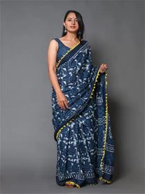Printed fashion pure cotton saree  (blue),fancy,simple designer,party wear (f)