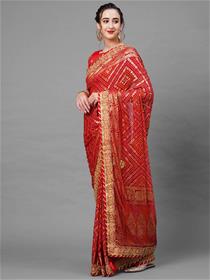 Chundri saree for women red & gold-toned woven design dress,fancy,designer,party wear(m)