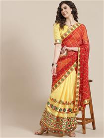 Yellow & red chundri-bandhej saree,fancy,designer,party wear (m)