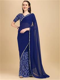 Blue & white sequinned half and half chundri- bandhej saree,fancy,party wear(m)