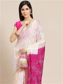 White & pink chundri-bandhej print saree,fancy,designer,party wear (m)
