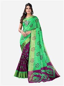 Green & magenta chundri-bandhej saree,fancy,designer,party wear(m)