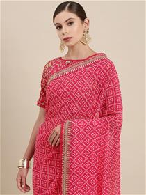 Women pink  embroidered pure georgette chundri-bandhej saree,fancy,party wear(m)