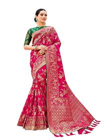 Saree for women silk blend woven zari woven work blouse piece(a)