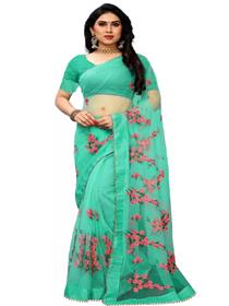 Printed fashion net saree  (green),fancy,designer,party wear (f)