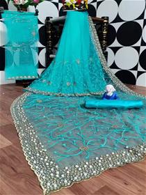 Self design fashion net saree  (green),fancy,designer,party wear (f)