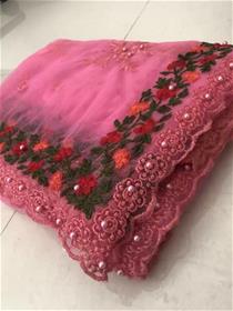 Embroidered fashion net saree (pink),fancy,designer,party wear(f)