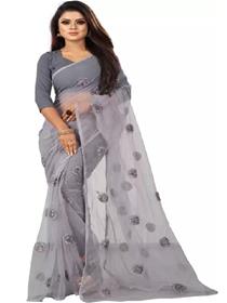 Applique bollywood net saree  (grey),fancy,designer,party wear (f)