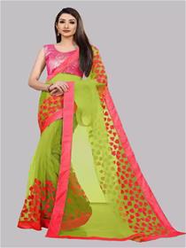 Embroidered fashion net, nylon blend saree  (green),fancy,designer,party wear(f)