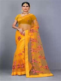 Printed fashion net saree  (yellow),fancy,designer,party wear (f)