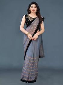 Embroidered bollywood net saree  (grey),fancy,designer,party wear(f)