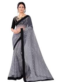 Net saree for women embellished bollywood net saree  (grey),fancy,designer,party wear (f)