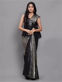 Striped bollywood georgette saree(black,grey),fancy,designer,party wear (f)