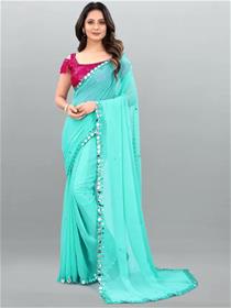 Embellished bollywood georgette saree (blue),fancy,designer,party wear (f)