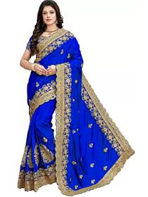Embroidered bollywood pure silk saree (blue),fancy,designer,party wear (f)