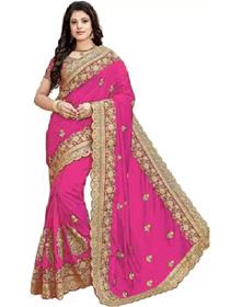 Embroidered bollywood pure silk saree (pink),fancy,designer,party wear (f)