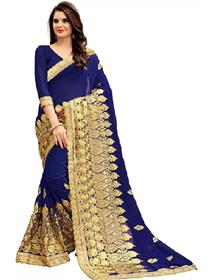 Embroidered fashion georgette saree (dark blue),fancy,designer,party wear (f)