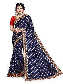 Saree for women with style foil print with jaipuri goata patti work with blouse work (a)