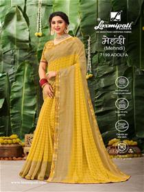 7199   mehendi saree georgette border base,printed,fancy,simple designer & party wear saree