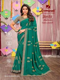 7200  mehendi saree georgette border base,printed,fancy,simple designer & party wear saree