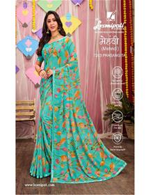 7203  mehendi saree georgette border base,printed,fancy,simple designer & party wear saree