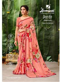 7204  mehendi saree georgette border base,printed,fancy,simple designer & party wear saree