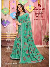 7216 mehendi saree georgette border base,printed,fancy,simple designer & party wear saree