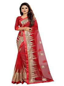 Saree for women net saree with unstitched blouse piece (a)