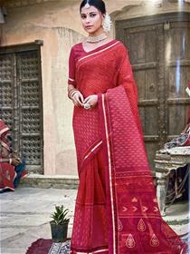 Saree for women katha cotton printed saree Pink