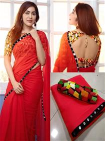 Floral print fashion chiffon shover saree (red),fancy,designer,party wear(f)