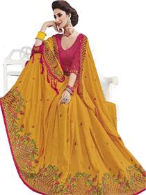 Women embroidered wedding silk blend saree  (f)