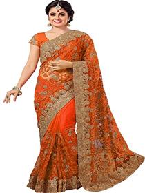 Women wedding net saree with blouse piece (f)