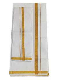 Men's dhoti with angavastram shawl towel silk blend pattu with gold border