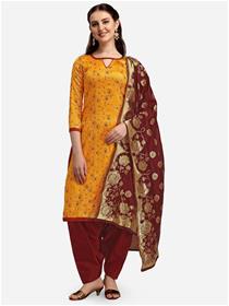Salwar suit for women woven design unstitched banarshi dress material (mustard)
