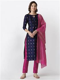 Salwar suit for women banarshi unstitched dress material (navy blue)