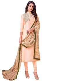 Salwar suit for women chanderi silk semi-stitched  salwar suit with dupatta (light peach)