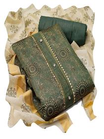 Salwar suit for women chanderi cotton embroidery work dupatta dress material (green c)