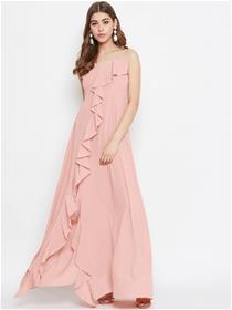 Designer gown for women pink solid ruffled maxi dress,fancy,designer,party wear (m)