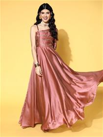 Gown for women elegant mauve embellished silk for days,fancy,designer,party wear (m)
