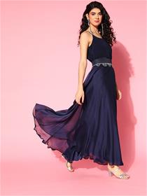 Gown for women navy blue solid  for days,fancy,designer,party wear (m)
