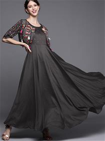 Gown for women charcoal grey embroidered  with heavy embroidered jacket,fancy,party wear(m)