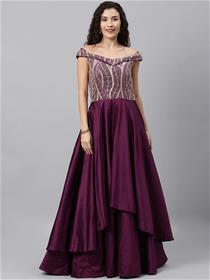 Gown for women purple embellished layered  made to measure dress,fancy,party wear gown (m)