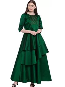 Gown for women poly silk stitched /a-line  (green),fancy,designer,party wear (f)