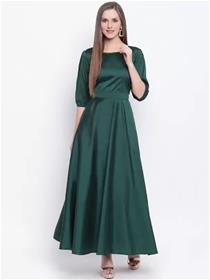 Gown for women poly silk stitched flared /a-line  (green),fancy,designer,party wear (f)