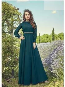 Gown for women georgette stitched flared/a-line gown  (green) (f)