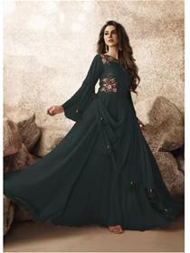 Gown for women georgette stitched anarkali gown  (dark green) (f)